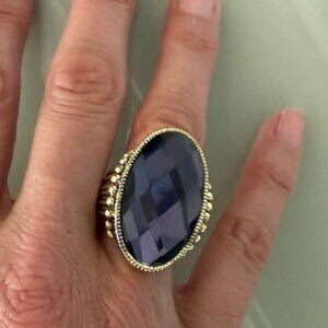 Henry Bendel Purple Statement Ring Gold Tone Oversized Cocktail Ring